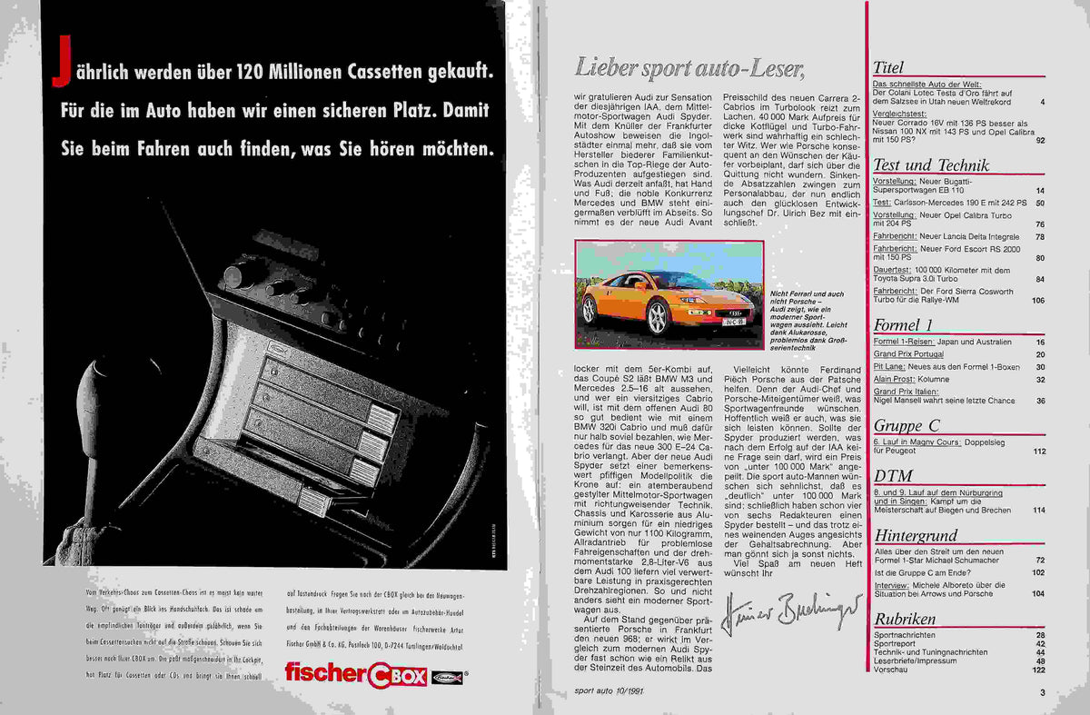 Inhaltsverzeichnis Sport Auto 10/1991