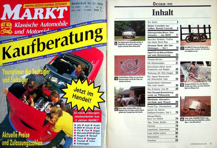 Inhaltsverzeichnis Oldtimer Praxis 10/1992