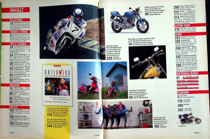 Inhaltsverzeichnis Motorrad 10/1992