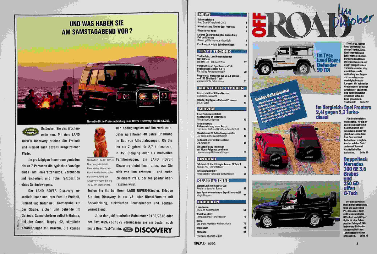 Inhaltsverzeichnis Offroad 10/1992