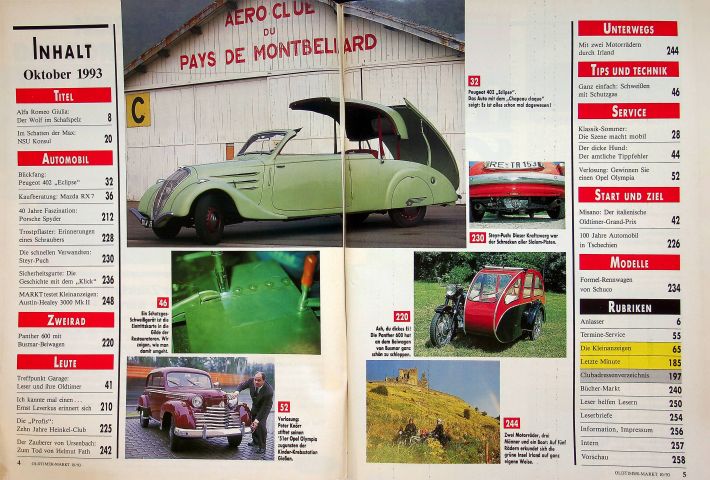 Inhaltsverzeichnis Oldtimer Markt 10/1993