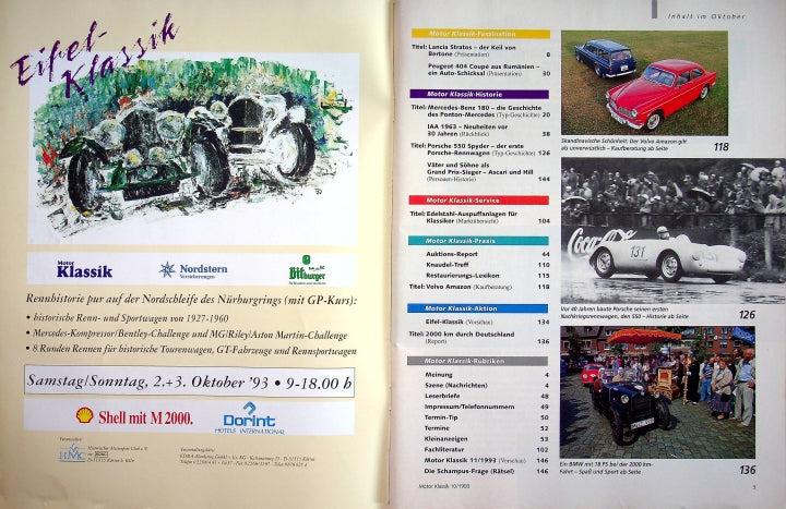 Inhaltsverzeichnis Motor Klassik 10/1993