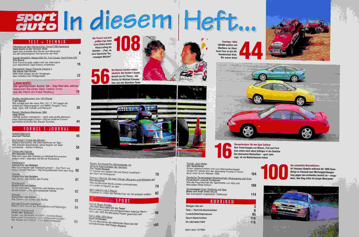 Inhaltsverzeichnis Sport Auto 10/1994