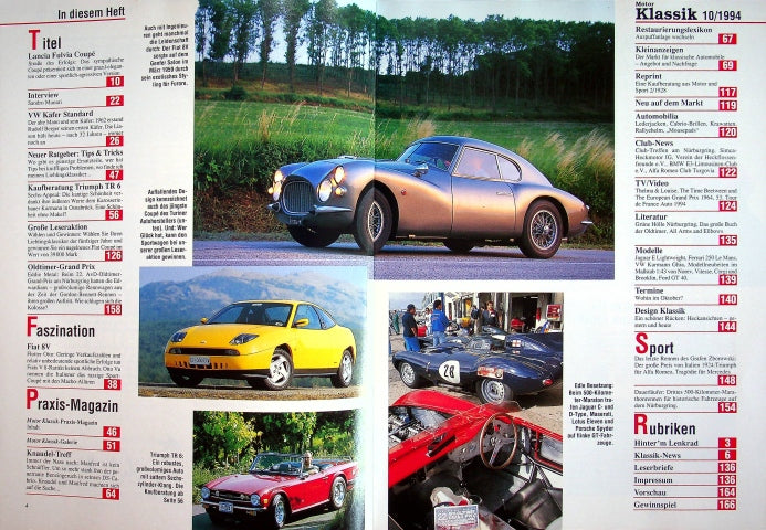 Inhaltsverzeichnis Motor Klassik 10/1994