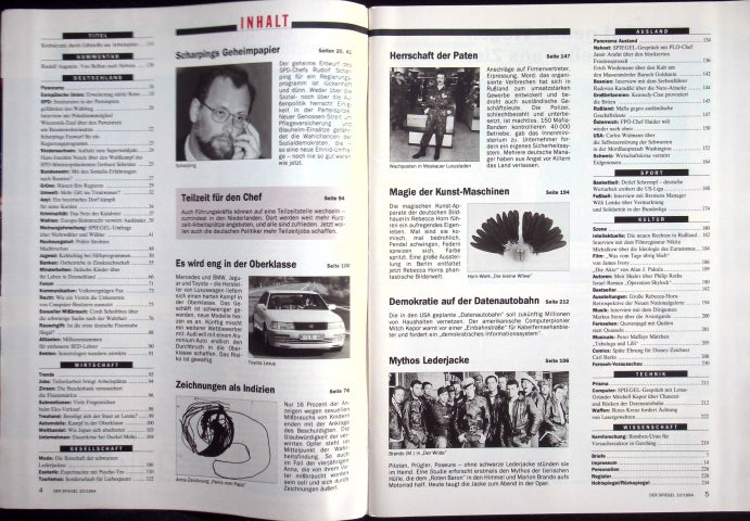 Inhaltsverzeichnis Spiegel 10/1994
