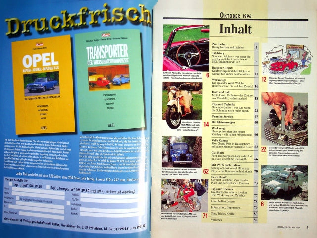 Inhaltsverzeichnis Oldtimer Praxis 10/1996