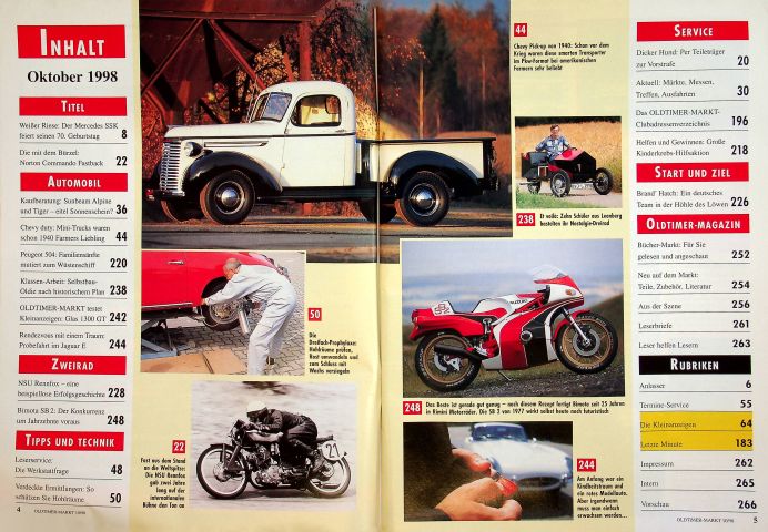 Inhaltsverzeichnis Oldtimer Markt 10/1998
