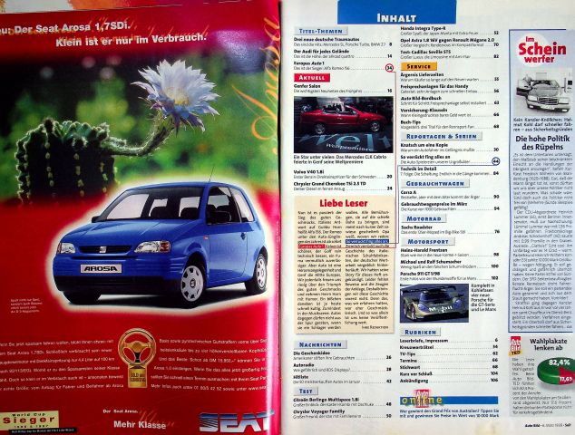 Inhaltsverzeichnis Auto Bild 10/1998