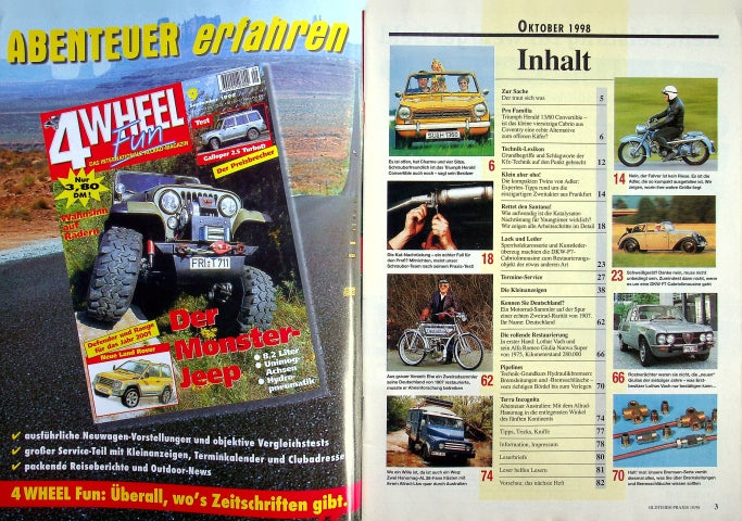 Inhaltsverzeichnis Oldtimer Praxis 10/1998