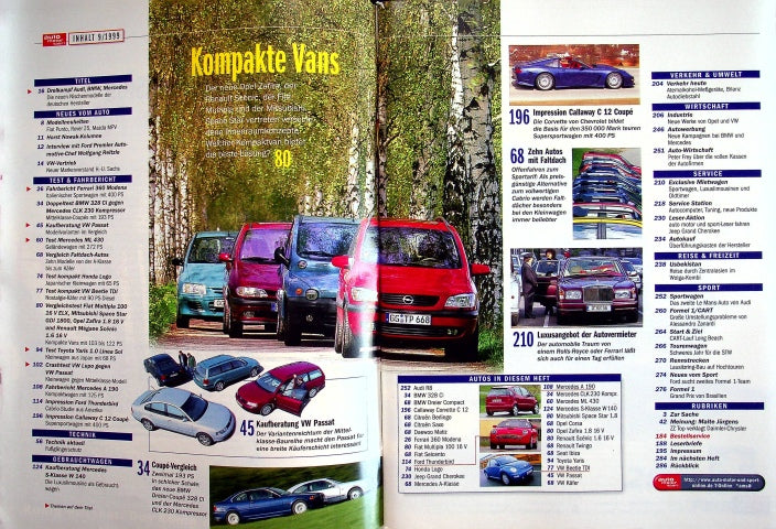 Inhaltsverzeichnis Auto Motor und Sport 10/1999