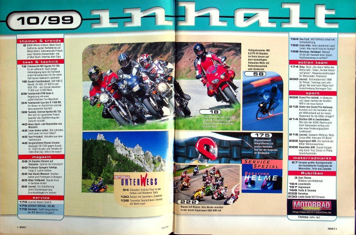 Inhaltsverzeichnis Motorrad 10/1999