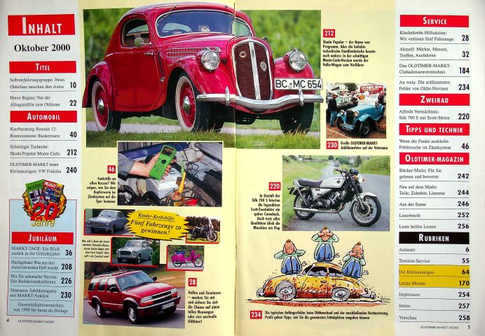 Inhaltsverzeichnis Oldtimer Markt 10/2000