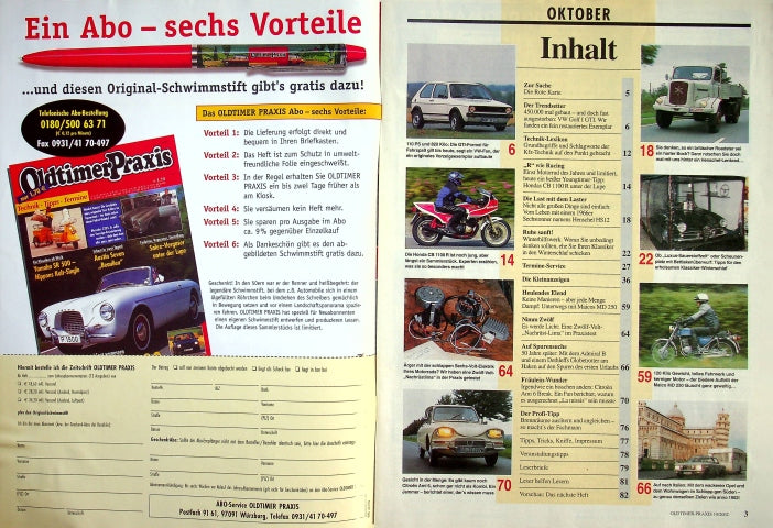 Inhaltsverzeichnis Oldtimer Praxis 10/2002