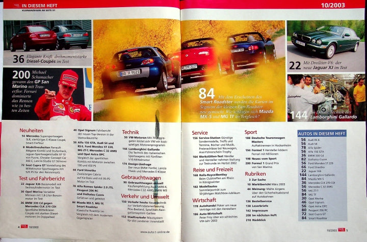 Inhaltsverzeichnis Auto Motor und Sport 10/2003