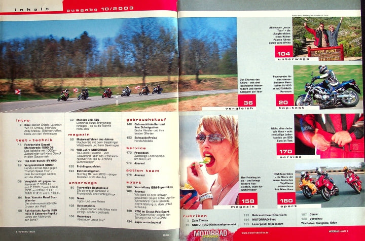 Inhaltsverzeichnis Motorrad 10/2003