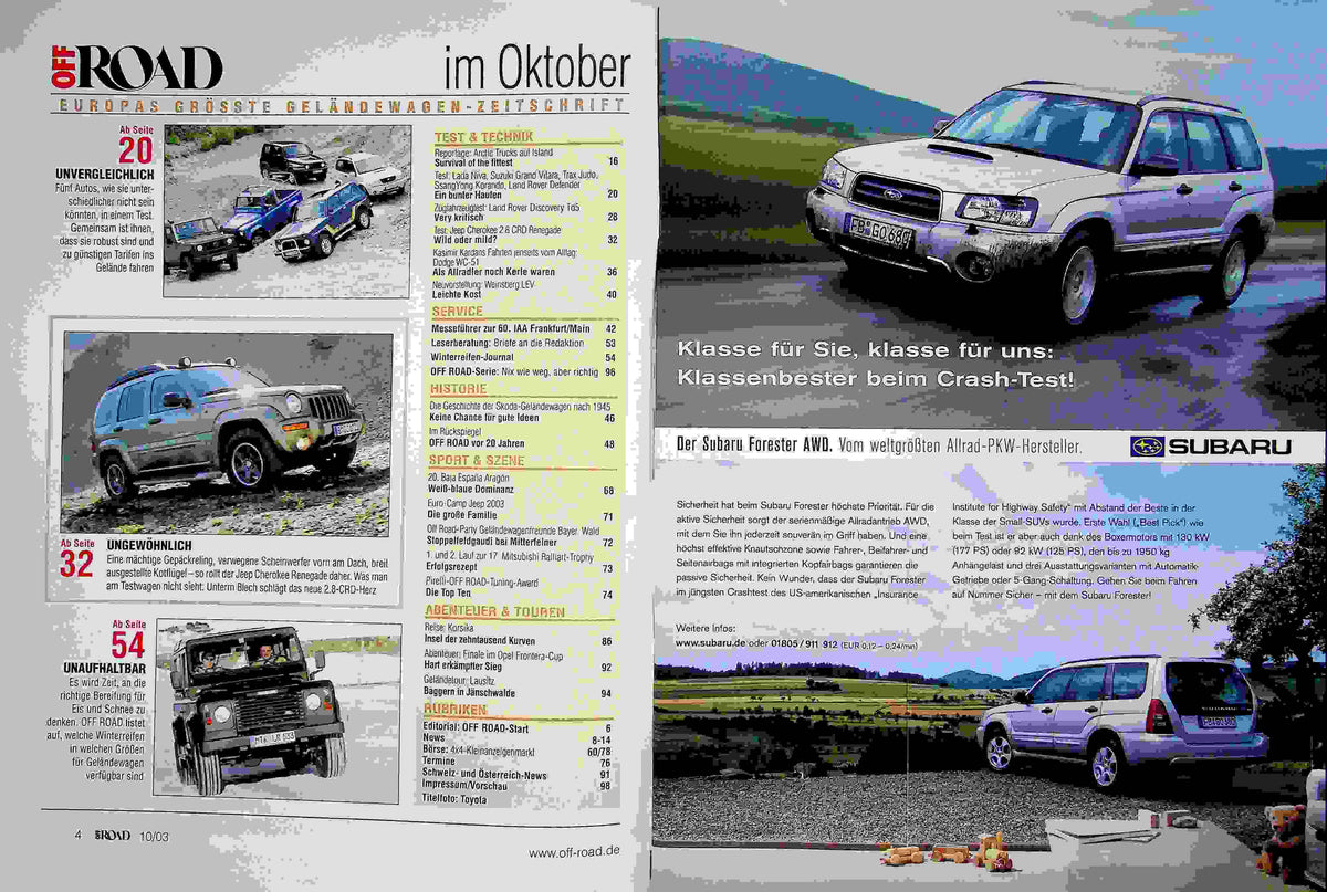 Inhaltsverzeichnis Offroad 10/2003