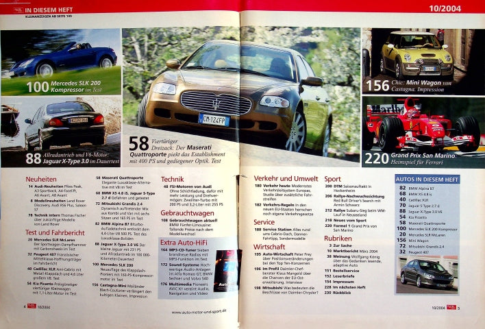 Inhaltsverzeichnis Auto Motor und Sport 10/2004