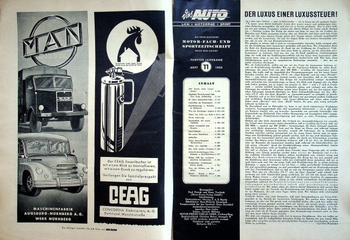 Inhaltsverzeichnis Auto Motor und Sport 11/1950