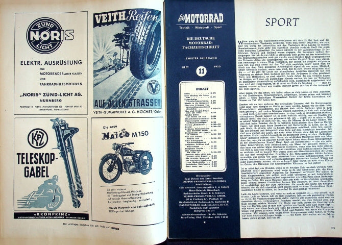 Inhaltsverzeichnis Motorrad 11/1950