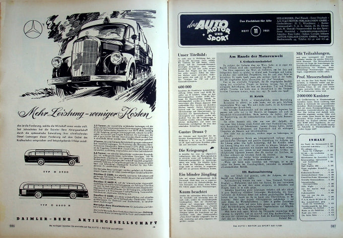 Inhaltsverzeichnis Auto Motor und Sport 11/1951