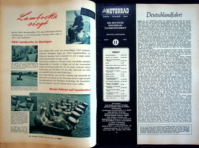 Inhaltsverzeichnis Motorrad 11/1951