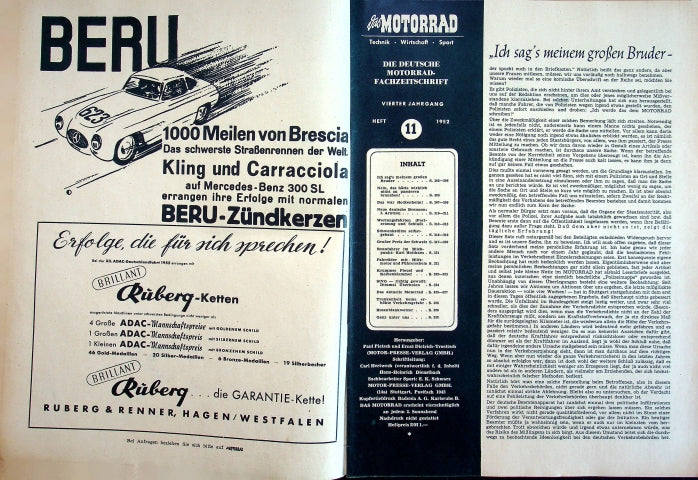 Inhaltsverzeichnis Motorrad 11/1952