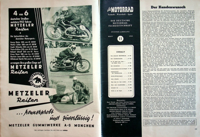 Inhaltsverzeichnis Motorrad 11/1953