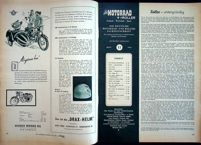 Inhaltsverzeichnis Motorrad 11/1954