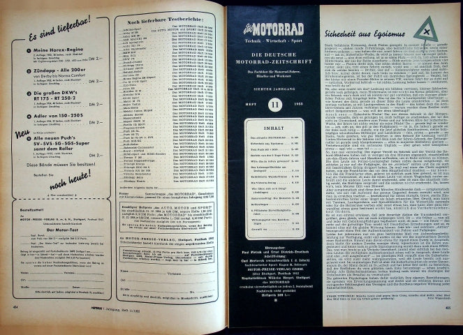 Inhaltsverzeichnis Motorrad 11/1955