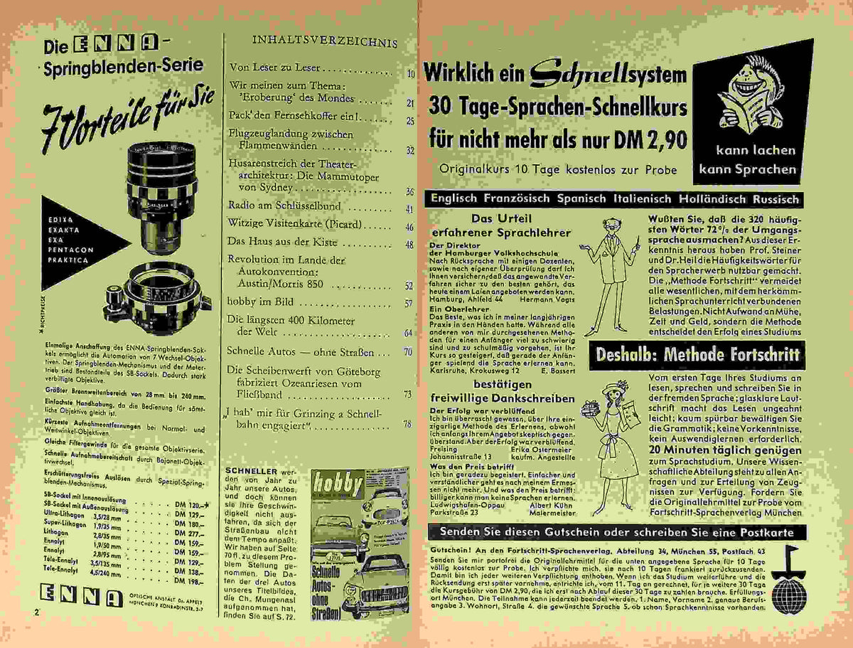 Inhaltsverzeichnis Hobby 11/1959