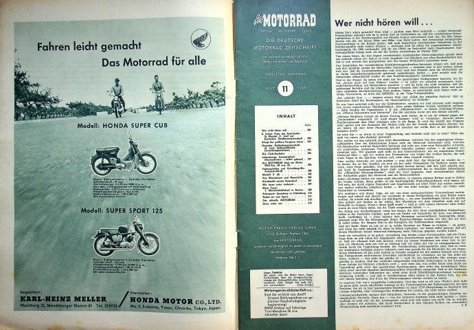Inhaltsverzeichnis Motorrad 11/1960