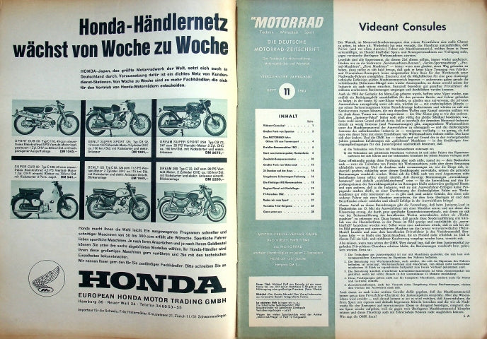 Inhaltsverzeichnis Motorrad 11/1962
