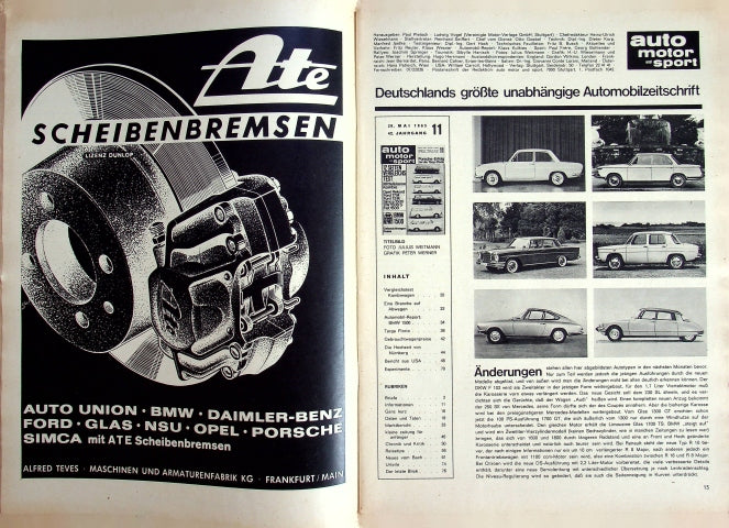 Inhaltsverzeichnis Auto Motor und Sport 11/1965