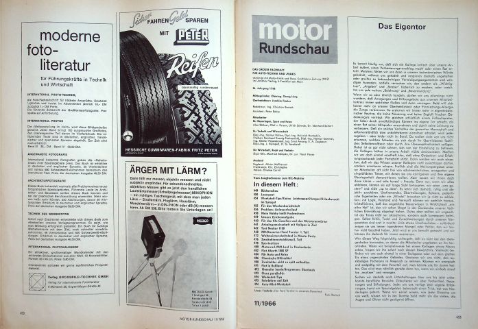 Inhaltsverzeichnis Motor Rundschau 11/1966