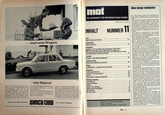 Inhaltsverzeichnis MOT 11/1966