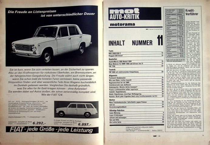 Inhaltsverzeichnis MOT 11/1968
