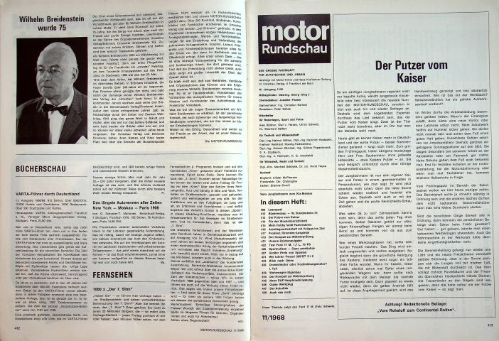 Inhaltsverzeichnis Motor Rundschau 11/1968