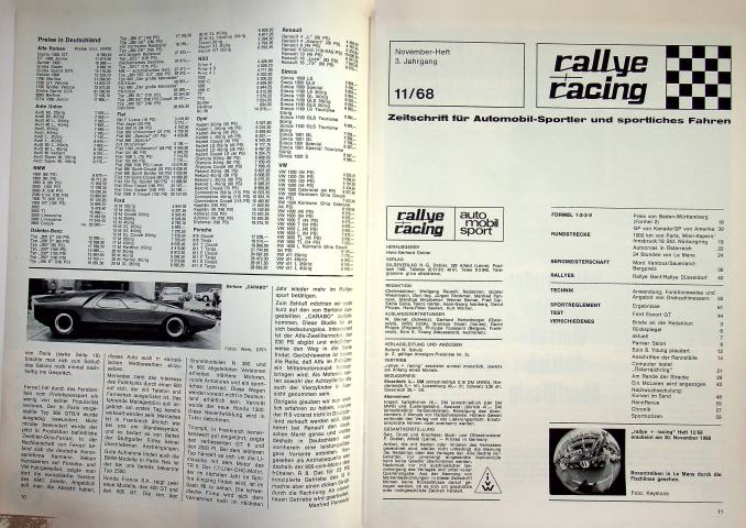 Inhaltsverzeichnis Rallye Racing 11/1968
