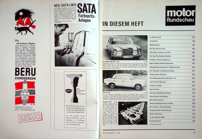 Inhaltsverzeichnis Motor Rundschau 11/1969