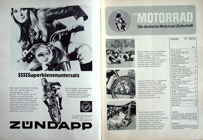 Inhaltsverzeichnis Motorrad 11/1970