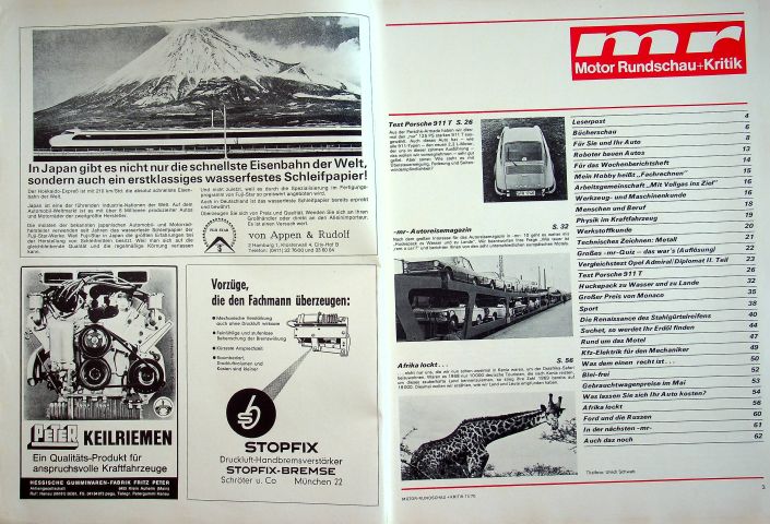 Inhaltsverzeichnis Motor Rundschau 11/1970