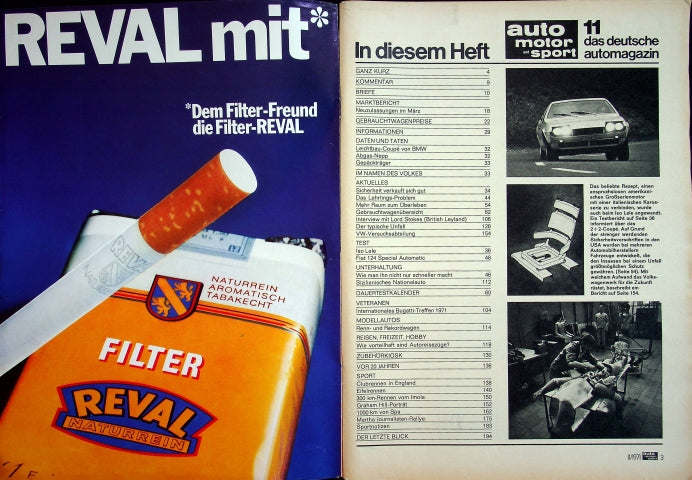 Inhaltsverzeichnis Auto Motor und Sport 11/1971
