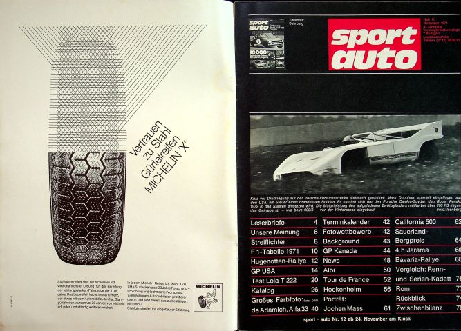 Inhaltsverzeichnis Sport Auto 11/1971