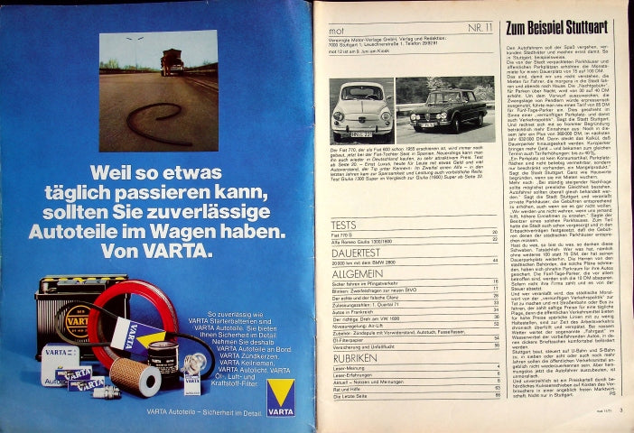 Inhaltsverzeichnis MOT 11/1971