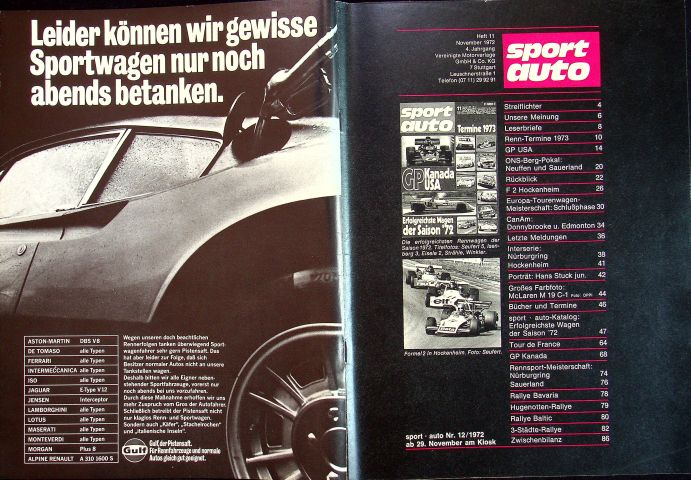 Inhaltsverzeichnis Sport Auto 11/1972