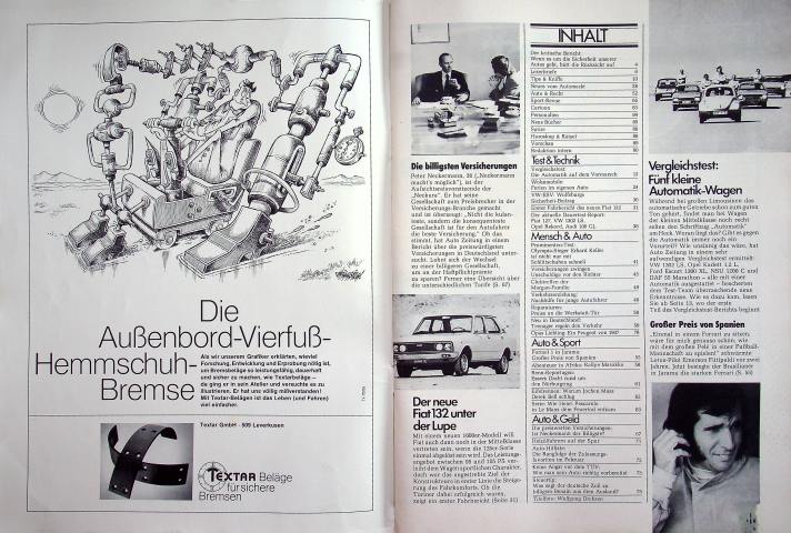 Inhaltsverzeichnis Autozeitung 11/1972