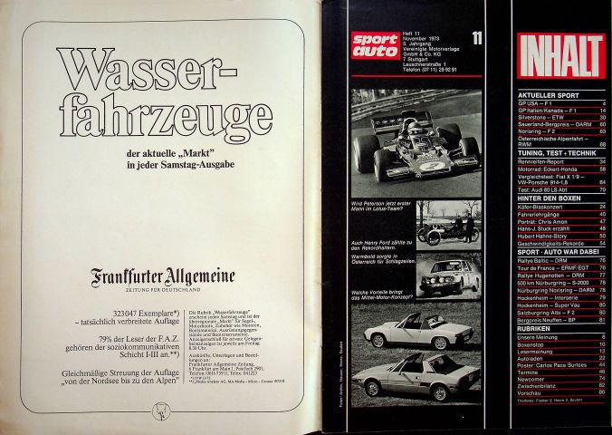 Inhaltsverzeichnis Sport Auto 11/1973