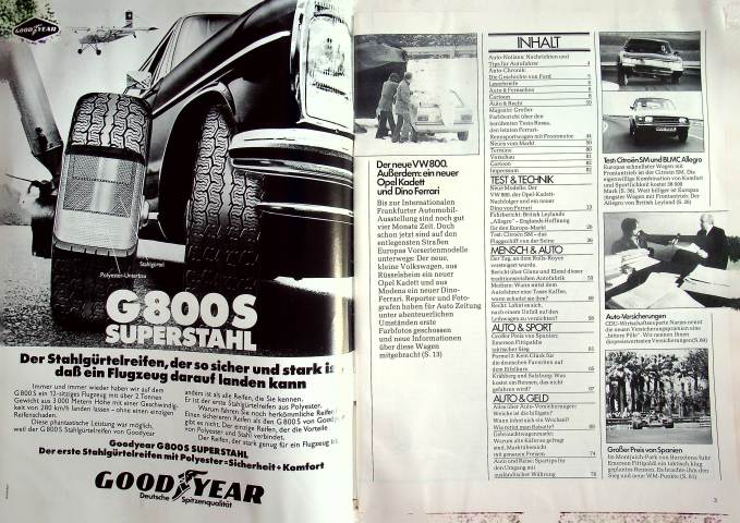 Inhaltsverzeichnis Autozeitung 11/1973