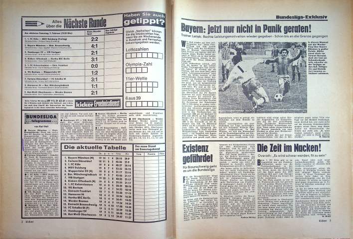 Inhaltsverzeichnis Kicker 11/1973