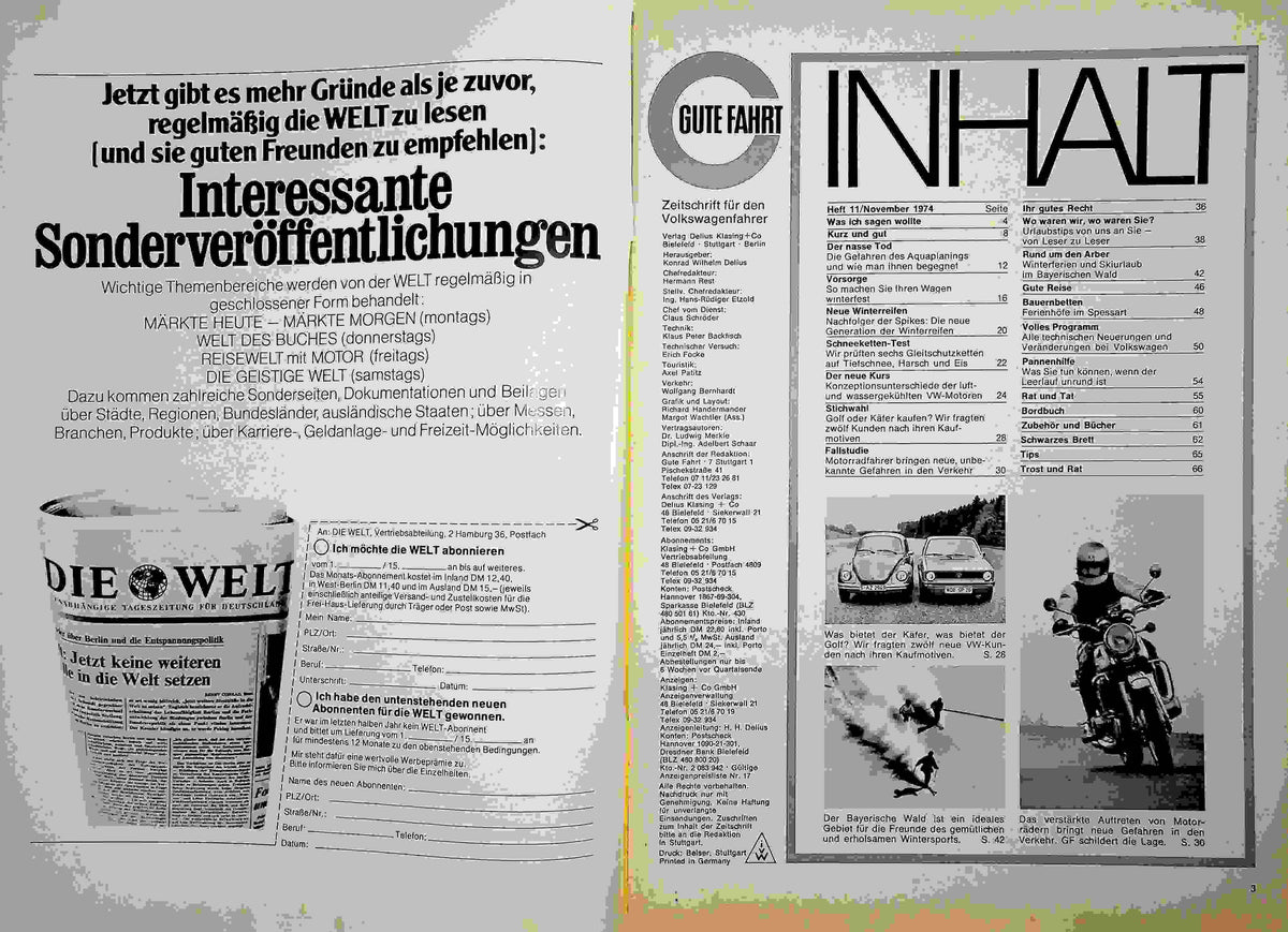 Inhaltsverzeichnis Gute Fahrt 11/1974
